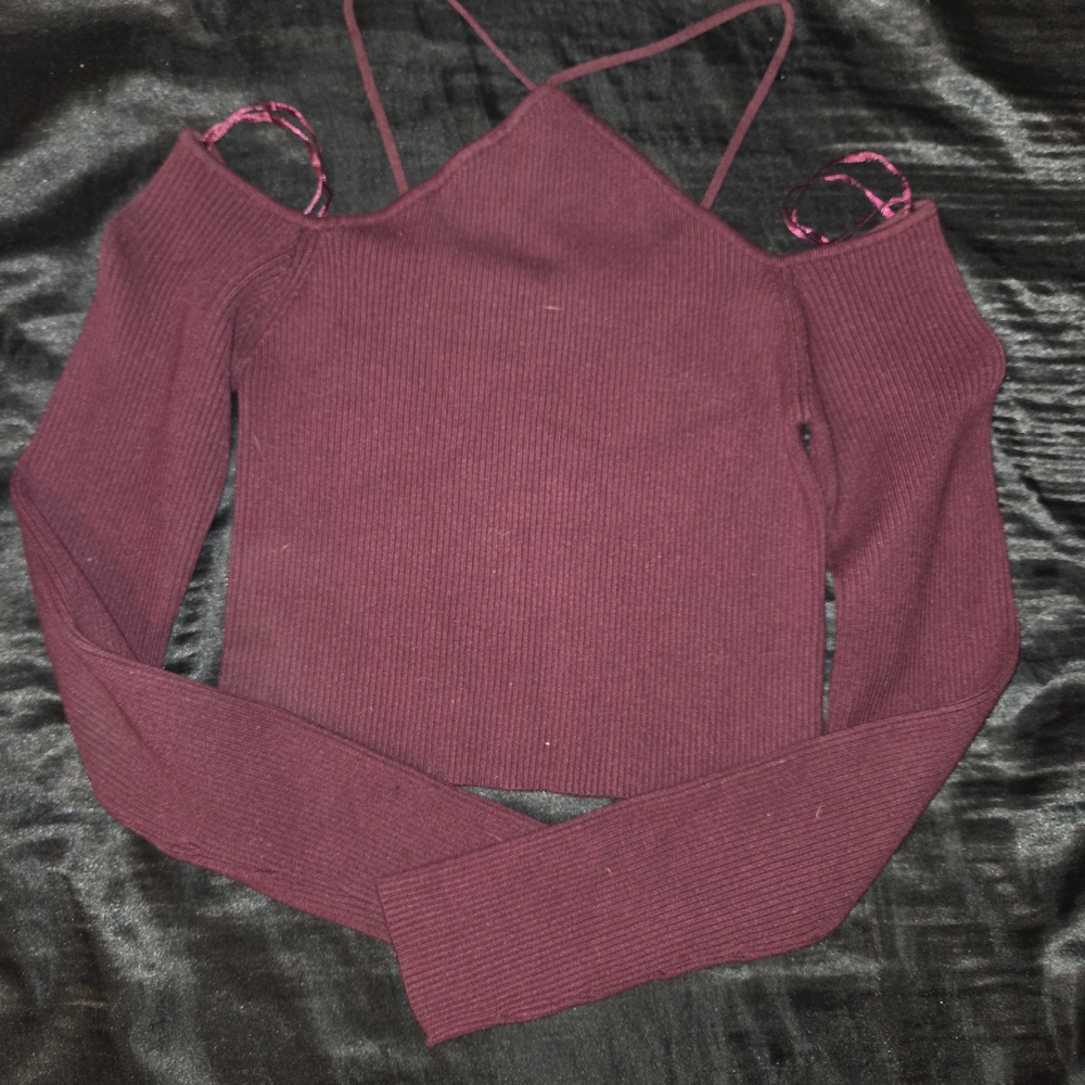 Garage Off-the-Shoulder Sweater in Deep Burgundy